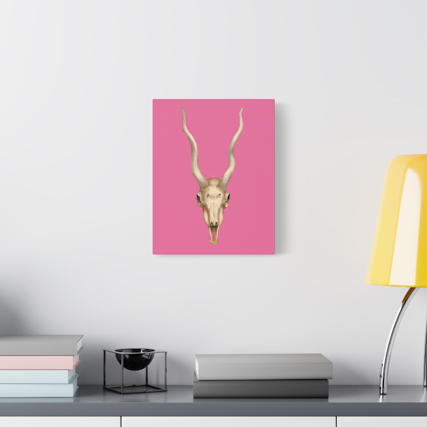 Whimsical Skull Canvas Art – Pink Wall Decor for Modern Spaces